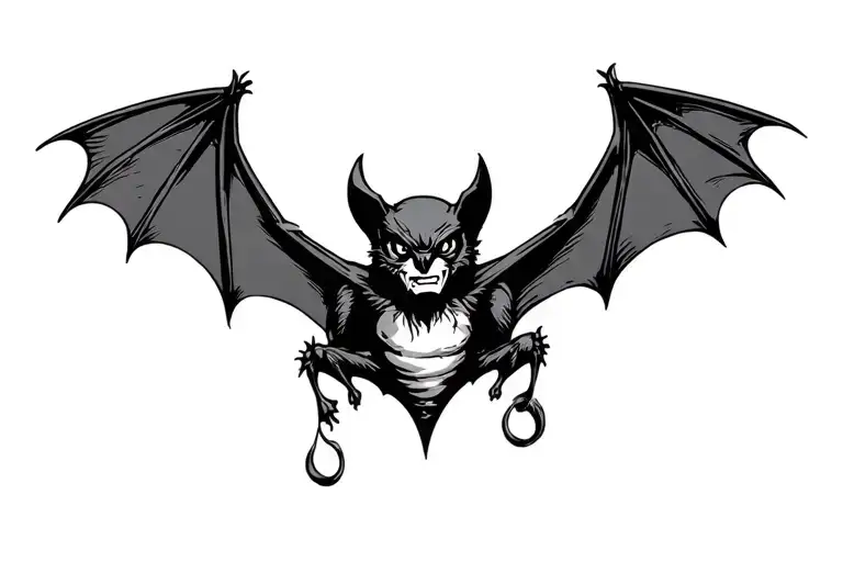 Old School Bat Flying Black And White Only