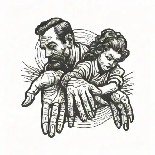 Outline Of A Dad Holding His Three Daughters Hands