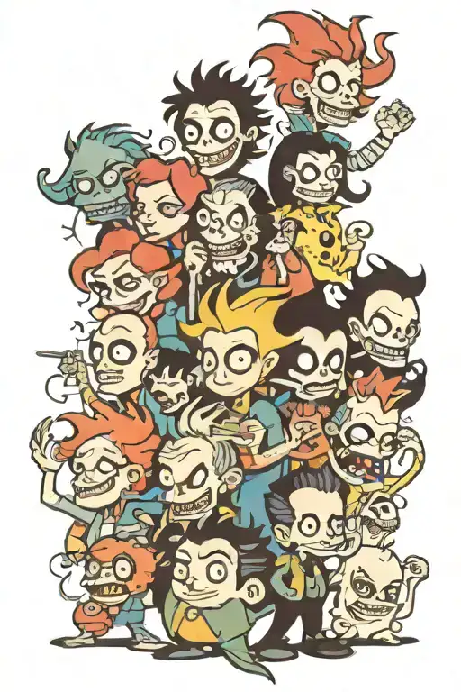 Tattoo Sleeve With Cartoon Characters By Tim Burton