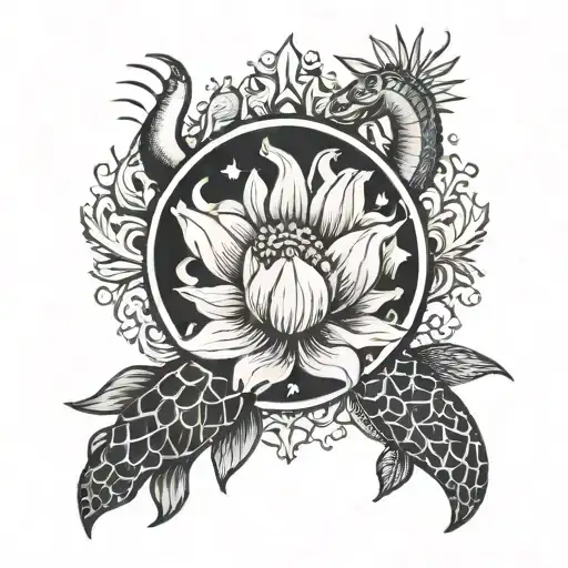 Sun And Moon Capricorn Lotus Turtle Life And Peace