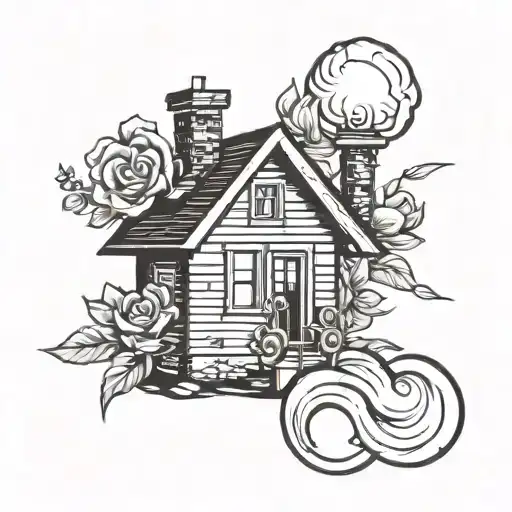 A House With A Flower Coming Out Of The Chimney And The Sun Inside The Window