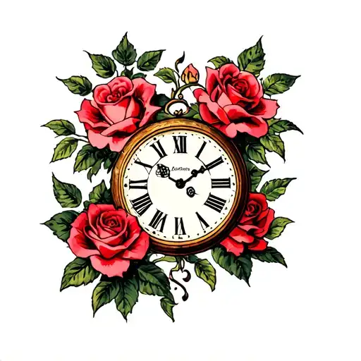 Patriotic Clock Surrounded By Roses