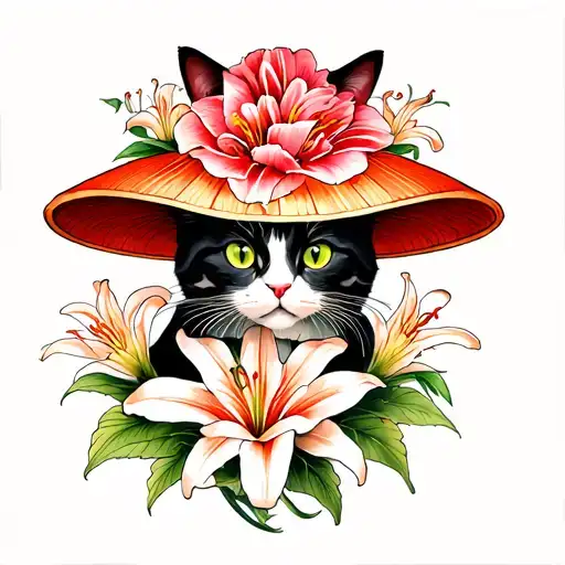 Lilies And A Cat In A Chinese Hat