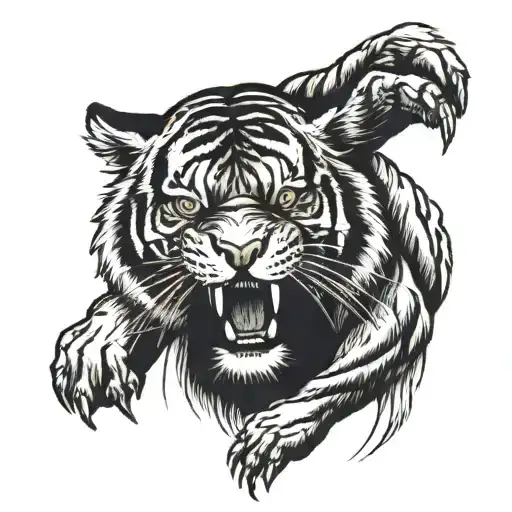 Tiger Climbing Facing Upwards