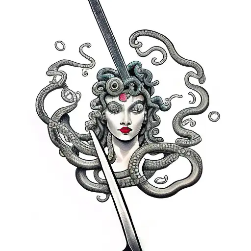 Medusa As The Rain Guard Of A Sword With Her Snakes Of Hair Wrapping Around It