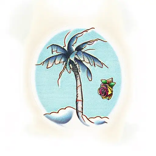 Skinny Palm Tree With Rose Of Sharon Roots