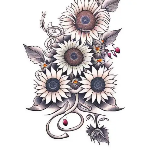 Vertical Vine With 5 Sunflowers On It