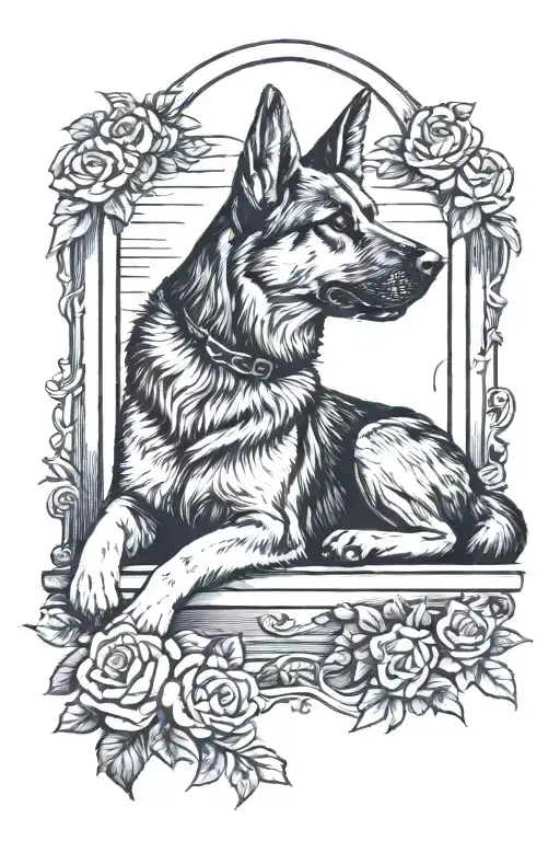 Show A German Shepard Lying Down In Heaven Gates