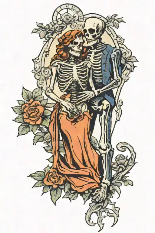 Skeleton Couple Standing Side By Side