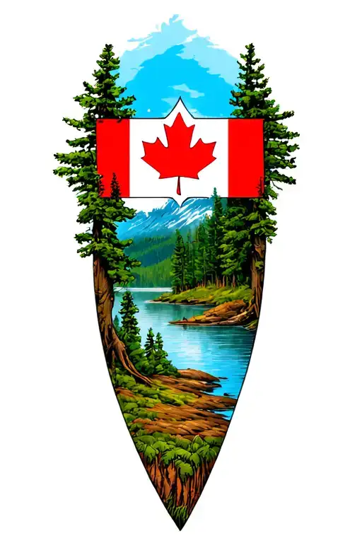 Canadian Flag In Nature Elements Like Trees
