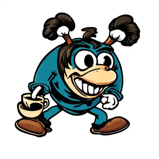Coffee Character Like Cuphead Doing The John Lennon Walk