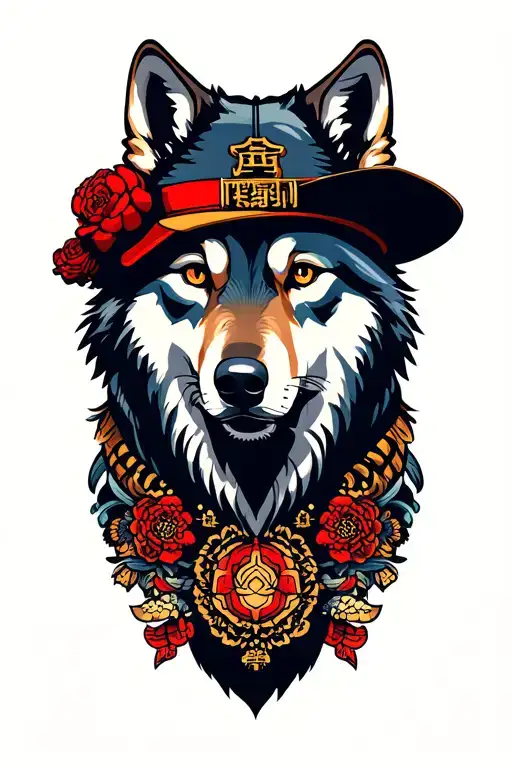 A Wolf With A Rapper And Chinese Temples Background