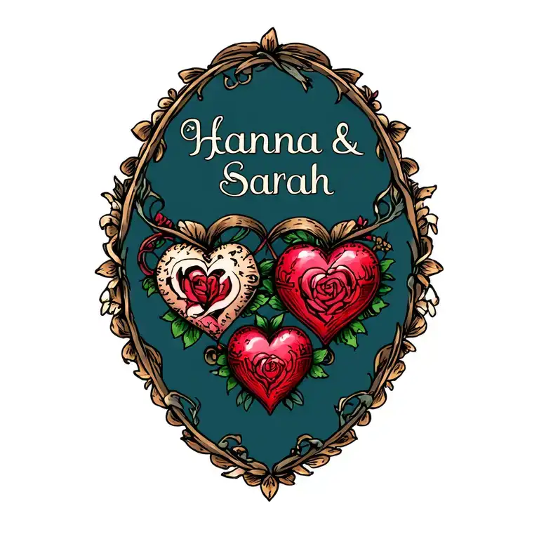 Hearts With The Names Hanna And Sarah
