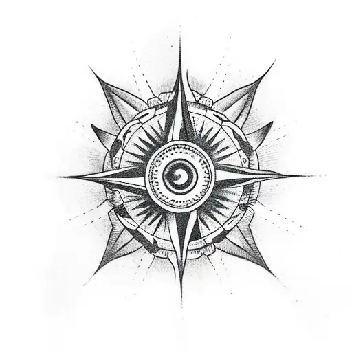 Compass With Lotus Flower And Phoenix