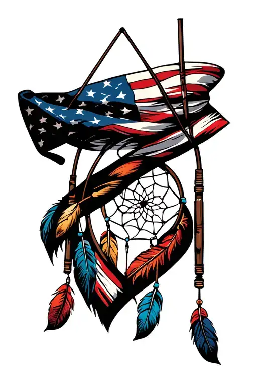 American Flag Bandana With Fishing Poles Hooked With A Dream Catcher