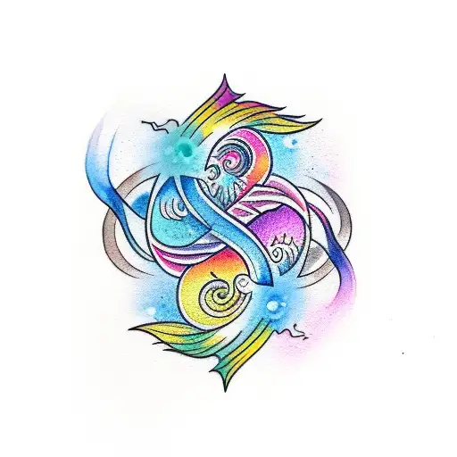 Twin Flames Watercolour Passion Spiritual Love Embrace Couple Yin And Yang