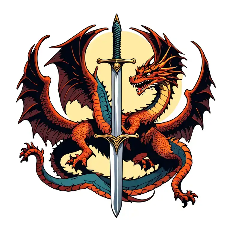 Dragon Climbing Sword With Wings Spread Open