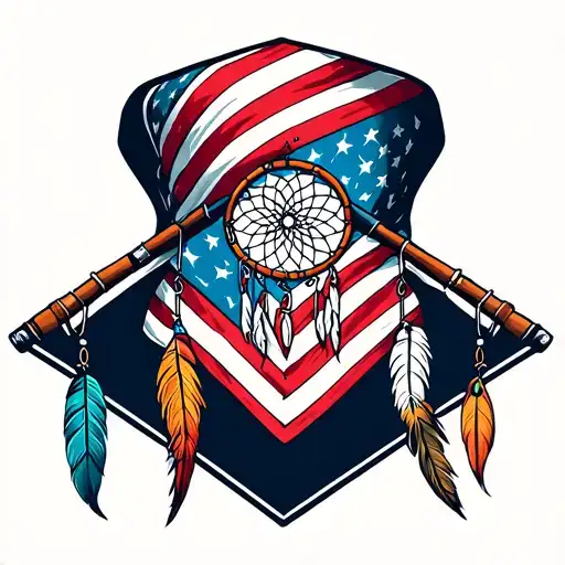 American Flag Bandana With Fishing Poles Hooked With A Dream Catcher