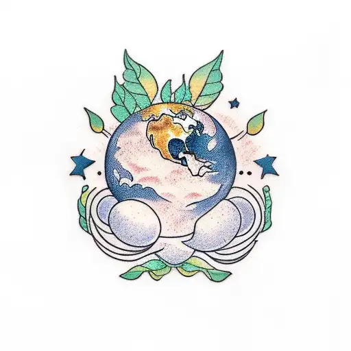 Mother Gaia Holding Earth With Nature Around Her