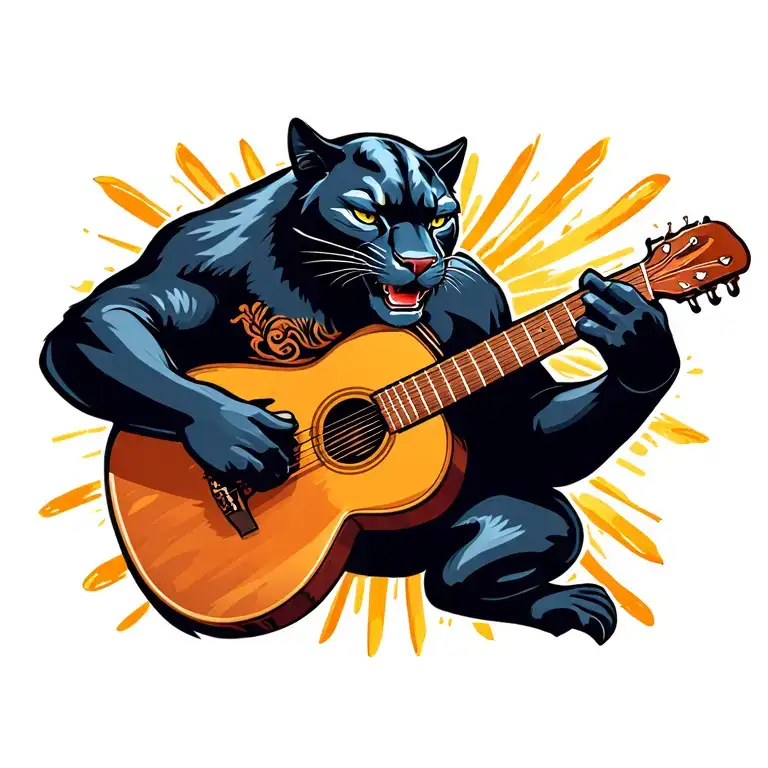 Black Panther Animal Playing A Guitar