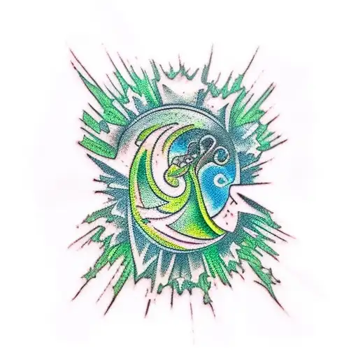 A Stunning Tattoo Of A Green And White Crystal Formation Erupting From The Skin