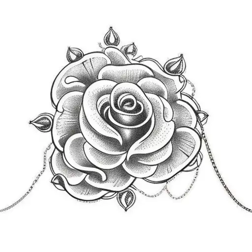 Traditional Style Tattoo Of A Gothic Rose Intertwined With Metal Chains And Diamond Accents