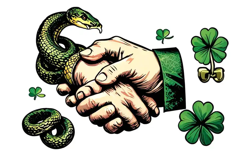 A Handshake Where One Is A Snake The Other Is A Hand With A Four Leaf Clover Cuff Link