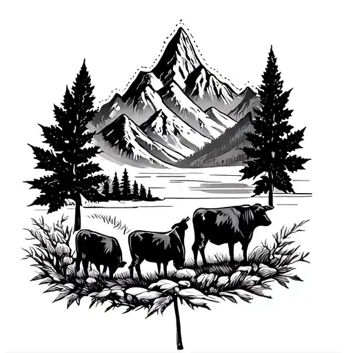 Cows Grazing Maple Leaf Mountains Inside