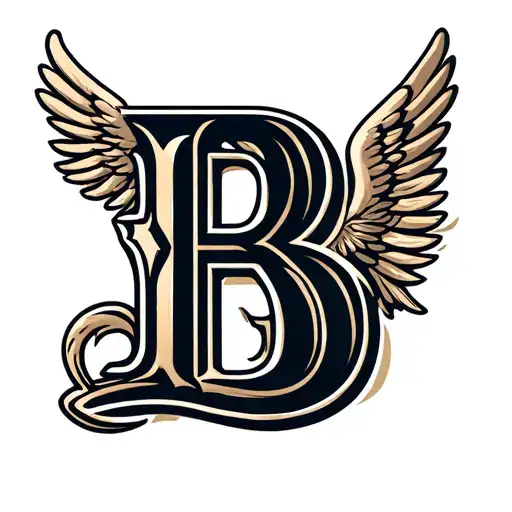 Initial B In Regal Font With Wings Either Side