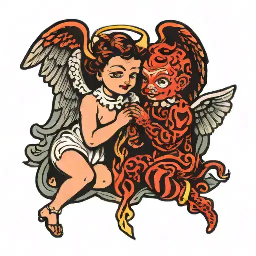 Angel And Devil Whispering Old School