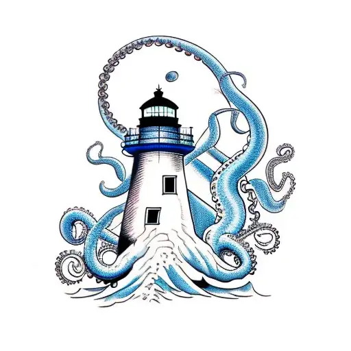 Lighthouse Whit Octopus And Sea In Trouble And Tunder