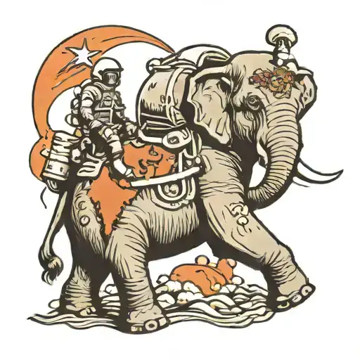 Astronaut Riding An Elephant Walking