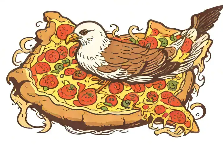 Seagull In Animal Print Feathers With A Mohawk And A Slice Of Pizza In It's Beak