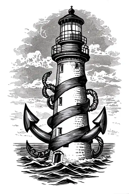 Light House With Anchor And Ribbon Wrapped
