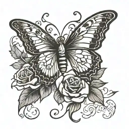 Gothic Butterfly And It's Body Is An Intertwined Rose