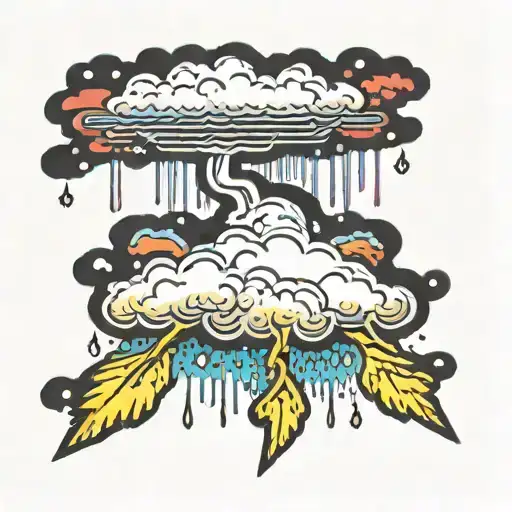 Crying Rain Cloud With Rainbow Lightning