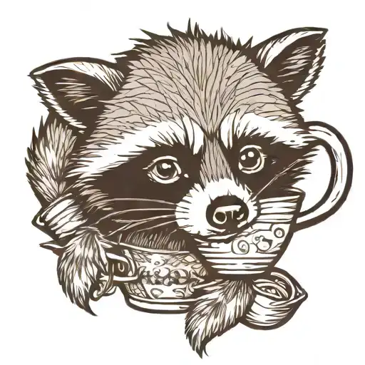 Raccoon And Coffee Mug