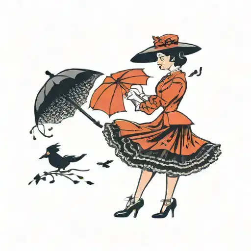 A Traditional Style Silhouette Of Mary Poppins With Her Iconic Umbrella