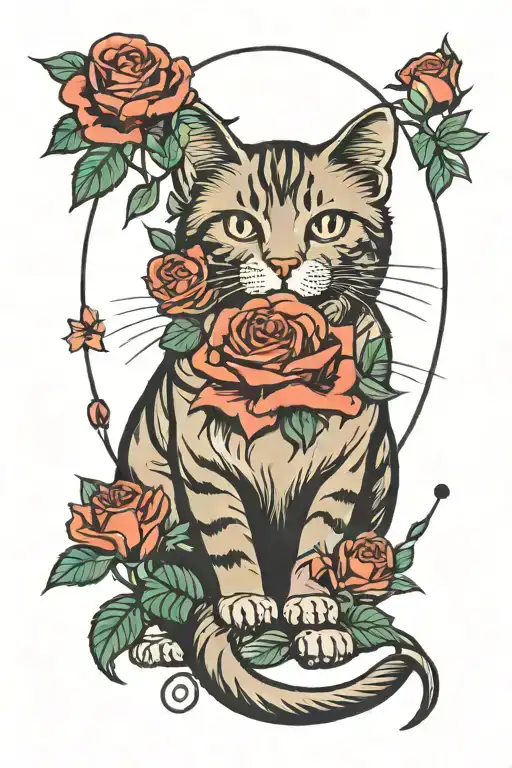Cat And Roses Basic Line