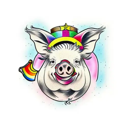 Pig With Rainbow On Wall