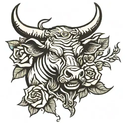 Mean Bull And Roses Intertwined