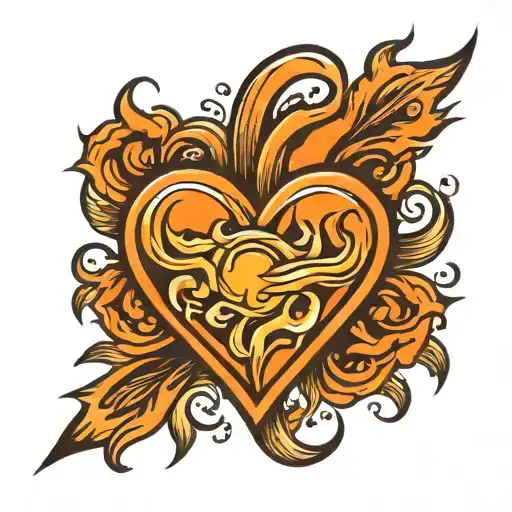 Orange Heart With Fire Flames