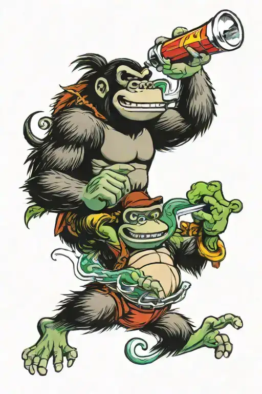 Donkey Kong And A Frog Hitting A Bong