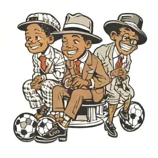 Cartoon Black Kids Wearing Suits And Hats Football