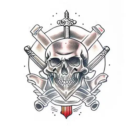 Man Holding Sword Over Skulls