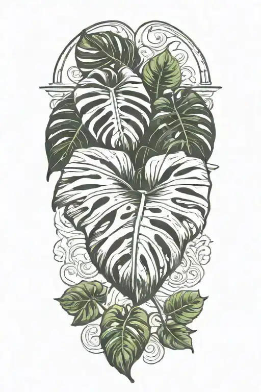 Monstera Leaves Intertwined Within Taurus Zodiac Symbol
