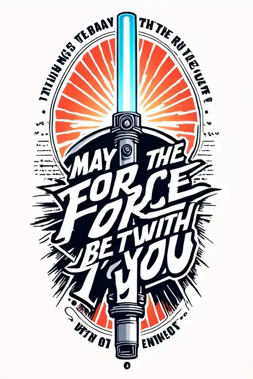 A Minimalist Tattoo Design Of A Light Saber With The Quote 'May The Force Be With You' Incorporated