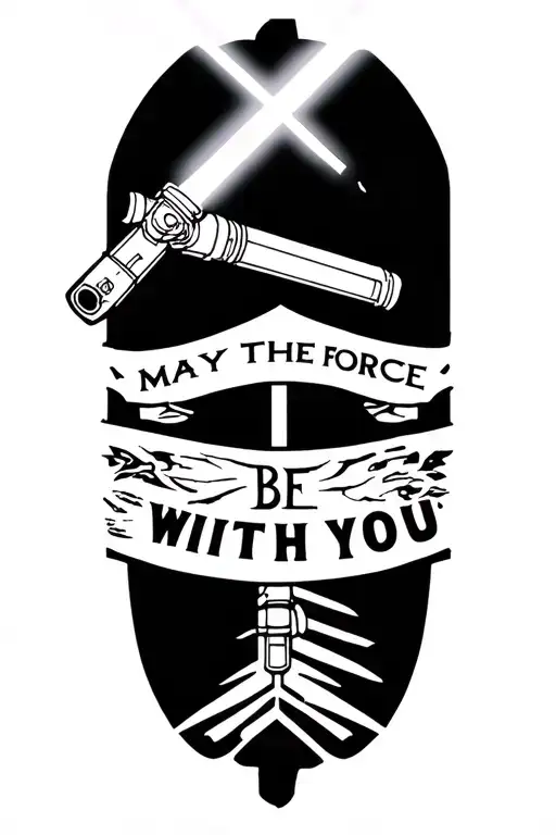 A Minimalist Tattoo Design Of A Light Saber With The Quote 'May The Force Be With You' Incorporated