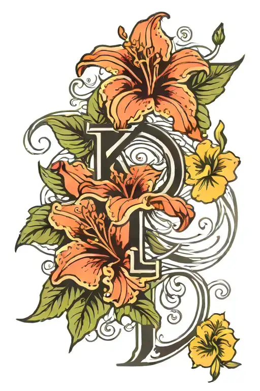 Lily And Hibiscus Flower Intertwined With The Letter K