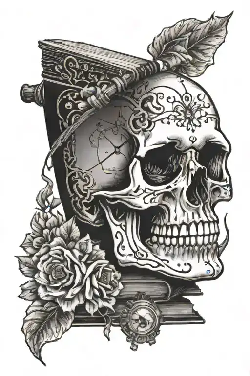 Skull And Craniometer And Book Open